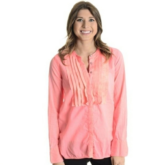 J. Crew Tops - J. Crew Electric Orange Ruffle Front Button Down